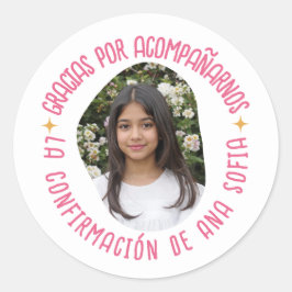 Pegatina Redonda Gracias por confirmación nos con foto