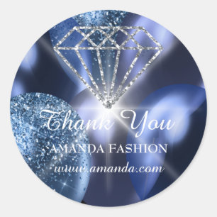 Pegatina Redonda Gracias por Diamond Name Blue Navy Baloons