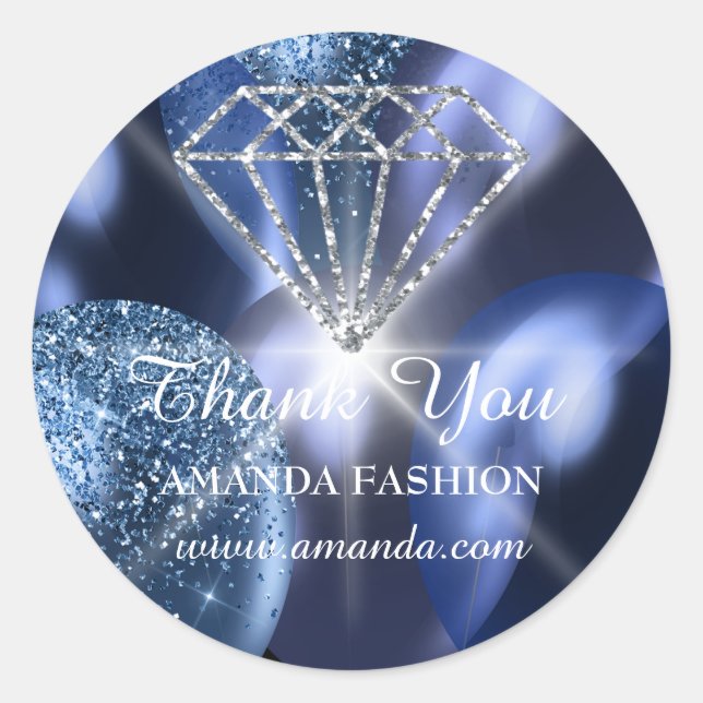Pegatina Redonda Gracias por Diamond Name Blue Navy Baloons (Anverso)
