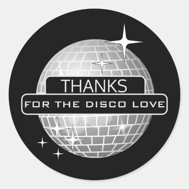 Pegatina Redonda GRACIAS Por Disco Love Ball Retro Cumpleaños (Anverso)