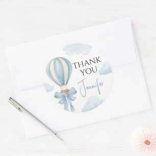 Pegatina Redonda Gracias por Dulce Cumpleaños Niño Globo Aéreo Azul