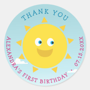 Pegatina Redonda Gracias por el 1er Cumpleaños Sol
