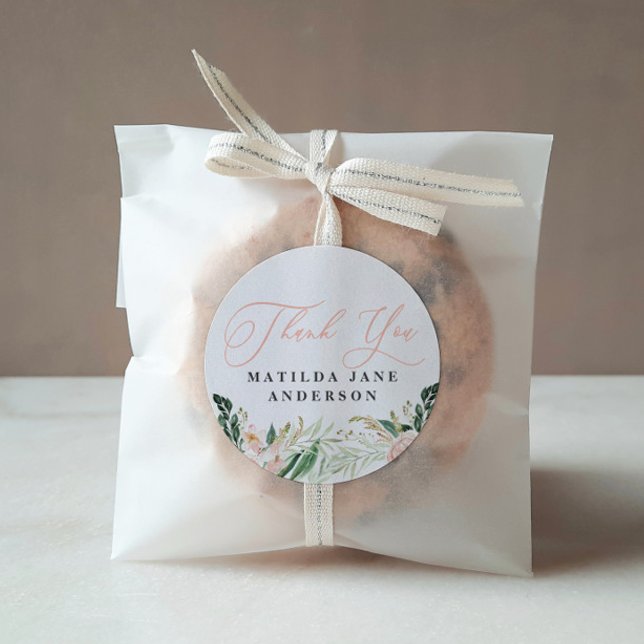 Pegatina Redonda Gracias por el anuncio del nacimiento floral de co (Subido por el creador)