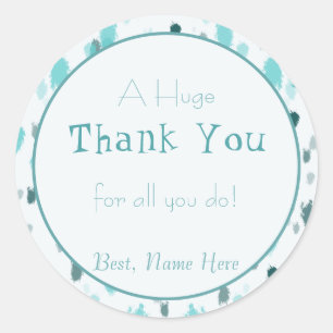 Pegatina Redonda Gracias por el arte de salpicaduras de color azul