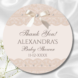 Pegatina Redonda Gracias por el Baby Shower Pink Bow Regency Lace