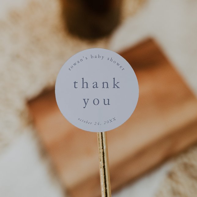 Pegatina Redonda Gracias por el Baby Shower simple único de ROWAN B (ROWAN Boy Blue Unique Simple Baby Shower Thank You Classic Round Sticker)