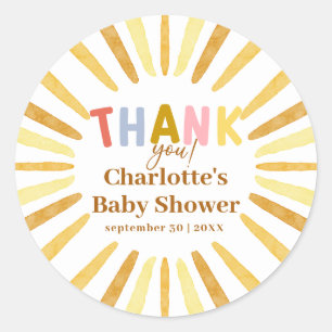 Pegatina Redonda Gracias por el Boho Ray de Sunshine Baby Shower