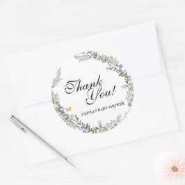 Pegatina Redonda Gracias por el Boho verde suave género Floral neut