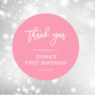 Pegatina Redonda Gracias por el cumpleaños de Pink Girl 1st
