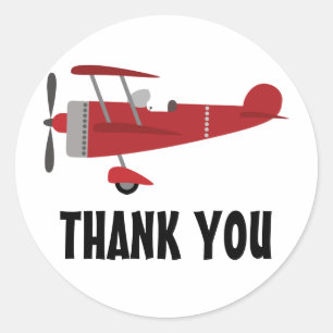 Pegatina Redonda Gracias por el cumpleaños del niño del avión rojo