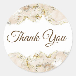 Pegatina Redonda Gracias por el diseño de los mármoles beiges