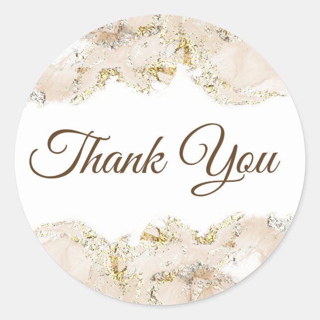 Pegatina Redonda Gracias por el diseño de los mármoles beiges (Anverso)