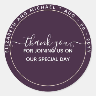 Pegatina Redonda Gracias Por El Monocromo De La Pluma Púrpura De Pr