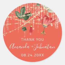 Pegatina Redonda Gracias por el nombre del Rosa Fecha del coral bla