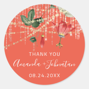 Pegatina Redonda Gracias por el nombre del Rosa Fecha del coral bla