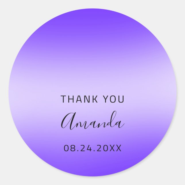 Pegatina Redonda Gracias por el nombre Fecha dulce 16º Boda Azul Pú (Anverso)