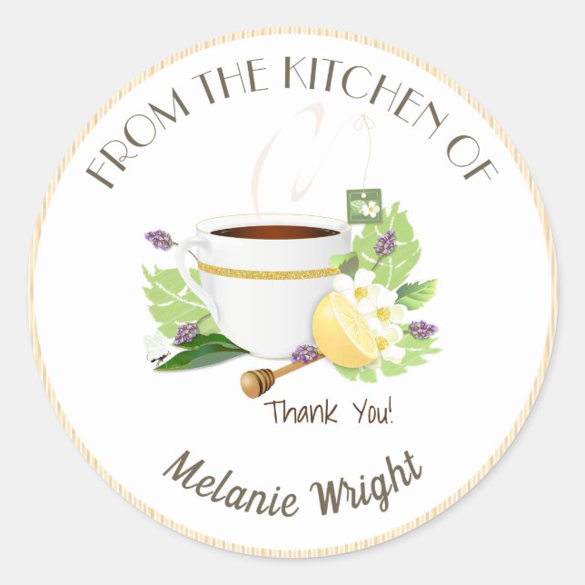 Pegatina Redonda Gracias Por El Té De Hierbas. (Anverso)