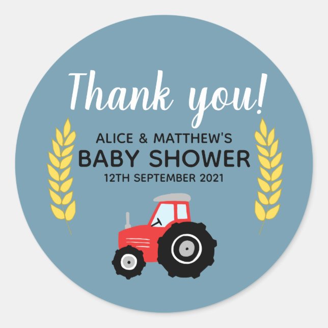 Pegatina Redonda Gracias por el Tractor de Animales Agrícolas (Anverso)