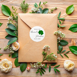 Pegatina Redonda Gracias por guardar la fecha Nombre Trébol de cuat