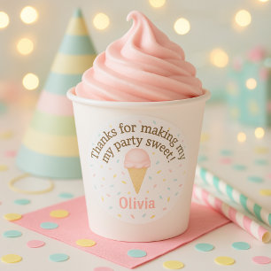 Pegatina Redonda Gracias por Hacer Mi Fiesta Dulce   Helado Rosa 