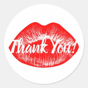 Pegatina Redonda Gracias por imprimir los labios rojos
