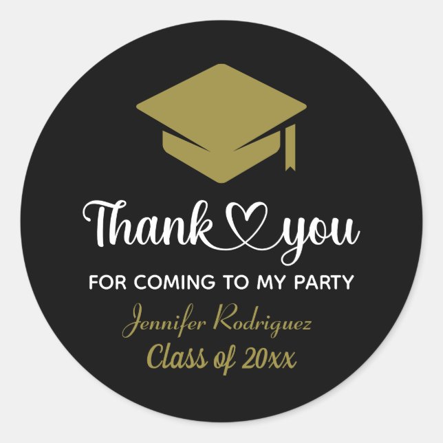 Pegatina Redonda Gracias Por Ir A Mi Fiesta De Graduación (Anverso)