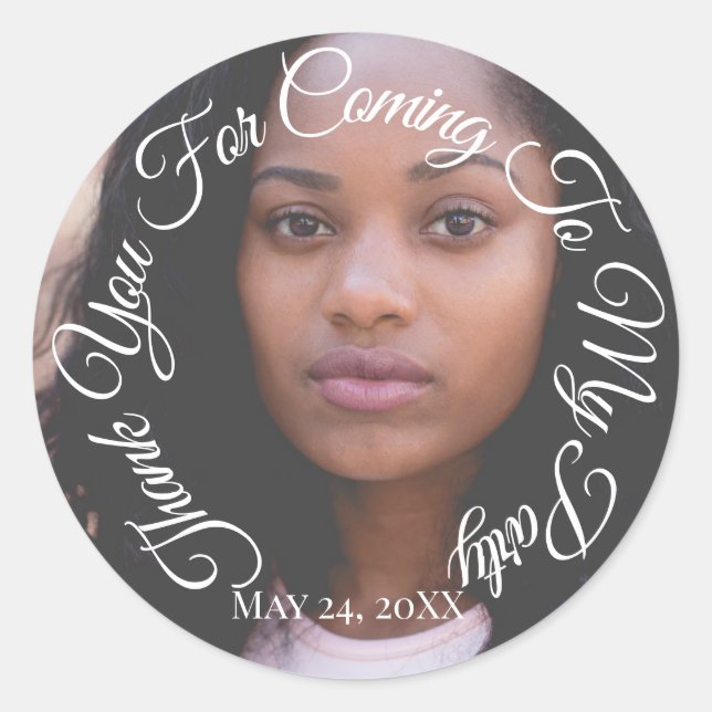 Pegatina Redonda Gracias Por Ir A Mi Fiesta De Posgrado. (Anverso)