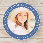 Pegatina Redonda Gracias Por Ir A Mi Foto De Bat Mitzvah<br><div class="desc">Este diseño simple y clásico está compuesto por tipografía de la síspera y agrega una foto personalizado. Gracias por venir a Bat Mitzvah.</div>