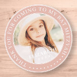 Pegatina Redonda Gracias Por Ir A Mi Foto De Bat Mitzvah<br><div class="desc">Este diseño simple y clásico está compuesto por tipografía de la síspera y agrega una foto personalizado. Gracias por venir a Bat Mitzvah.</div>