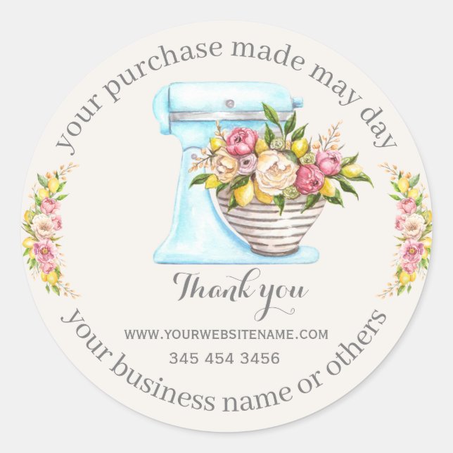 Pegatina Redonda Gracias por la compra, pequeñas panaderías. (Anverso)