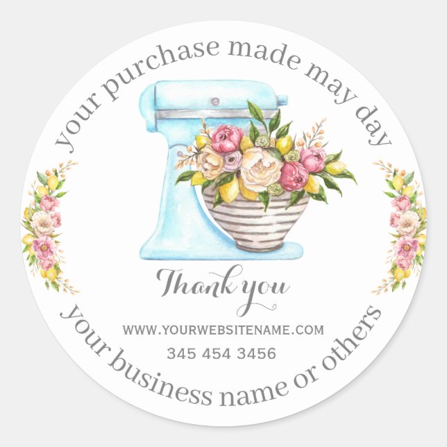 Pegatina Redonda Gracias por la compra, pequeñas panaderías. (Anverso)