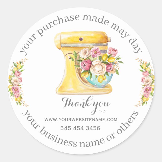 Pegatina Redonda Gracias por la compra, pequeñas panaderías. (Anverso)