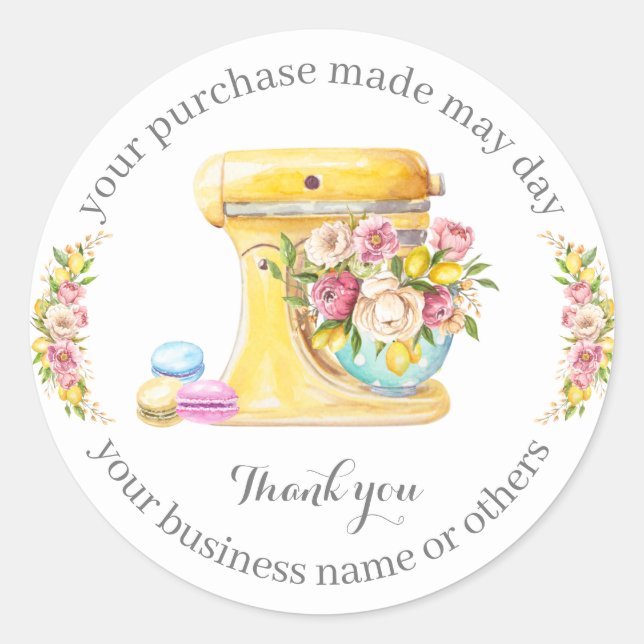 Pegatina Redonda Gracias por la compra, pequeñas panaderías. (Anverso)