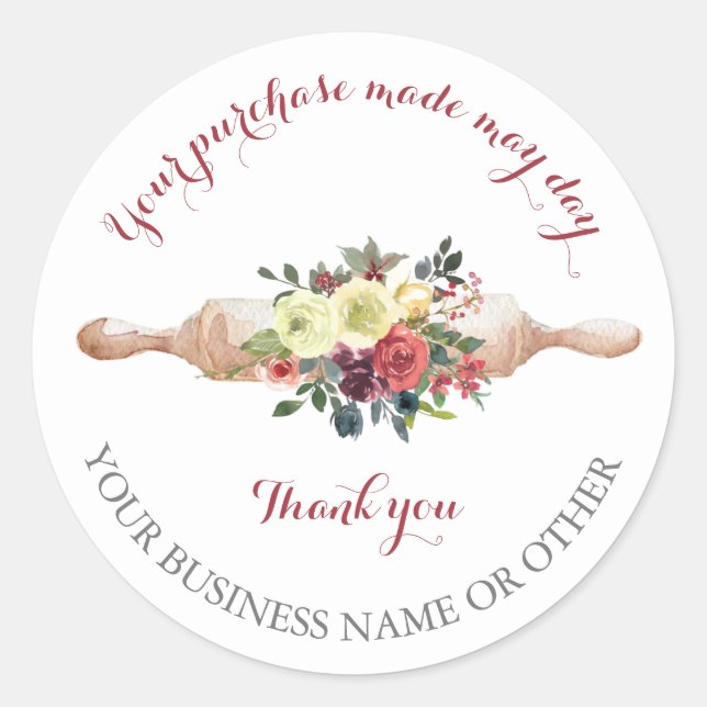 Pegatina Redonda Gracias por la compra, pequeñas panaderías. (Anverso)