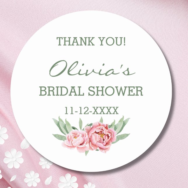 Pegatina Redonda Gracias Por La Ducha Bridal De Peony Rosa Femenina (Subido por el creador)
