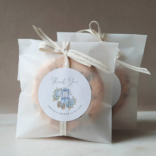 Pegatina Redonda Gracias por la ducha de bebé floral boho niño