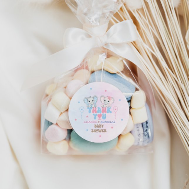 Pegatina Redonda Gracias por la ducha de gemelos elefantes (Subido por el creador)