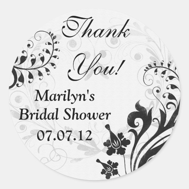 Pegatina Redonda Gracias por la ducha de novia floral blanca blanca (Anverso)