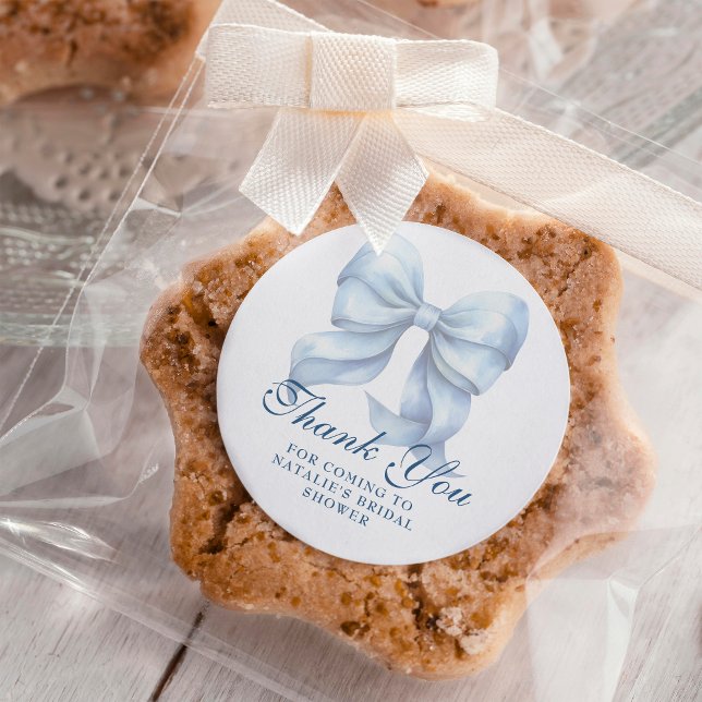 Pegatina Redonda Gracias por la ducha de novias Blue Bow personaliz (Subido por el creador)