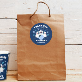 Pegatina Redonda Gracias por la fiesta de cumpleaños de Bowling Boy