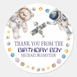 Pegatina Redonda Gracias por la fiesta de cumpleaños en el espacio