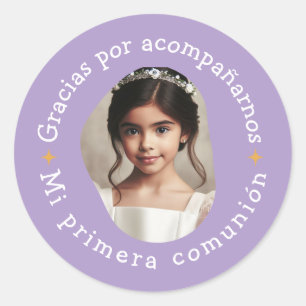 Pegatina Redonda Gracias por la inclusión mi primera comunión foto