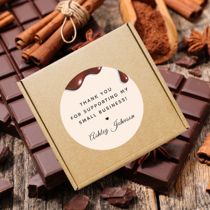 Pegatina Redonda Gracias por la pastelería de chocolate con goteo