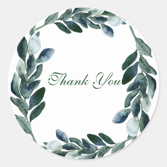 Pegatina Redonda Gracias por la ruidosa acuarela verde botánica (Anverso)