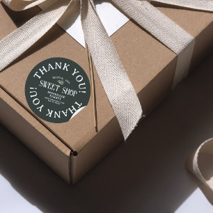 Pegatina Redonda Gracias por las letras antiguas de las pequeñas em