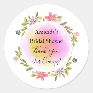 Pegatina Redonda Gracias Por Llegar A La Ducha De Novias De Flores 