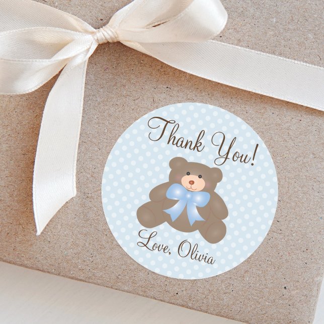 Pegatina Redonda Gracias Por Llegar A Teddy Bear Boy Baby Shower (Subido por el creador)
