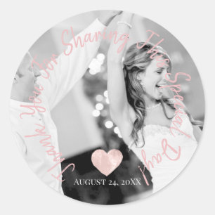 Pegatina Redonda Gracias Por Llegar Fiesta Date Photo Heart