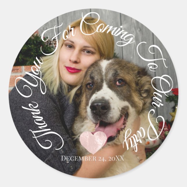 Pegatina Redonda Gracias Por Llegar Fiesta Date Photo Heart (Anverso)