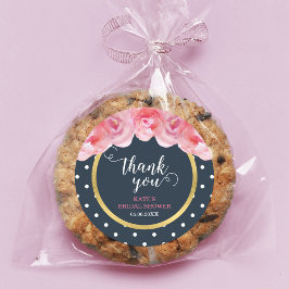 Pegatina Redonda Gracias por los puntos de Polka Blanco Azul Rosa